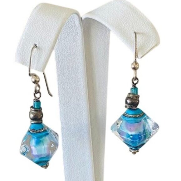 Murano Glass Drop Earrings Blue & Pink Sterling Silver Hooks Handcrafted  Jewelr - Picture 1 of 3